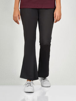 MAYSIXTY - Women Poly Spandex Black Solid Flair Sweatpants