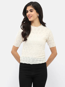 Madame - Lettuce Hem Cream Crinkled Top