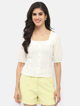 Madame - Square Neck Off-White Crinkled Top