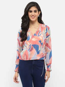 Madame - Abstract Print Multicolour Tie Knot Wrap Top