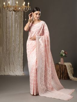Akhilam - Womens Cotton Silk Peach Woven Design Designer Saree with Unstitched Blouse