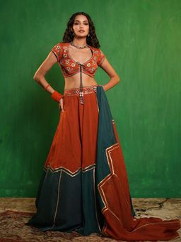 AHI Clothing - Heavy Patchwork Lehenga Blouse With Dupatta
