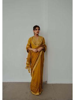 WABI SABI by Anshum-Ritesh - Mustard Organza Saree With Stitched Blouse with Stitched