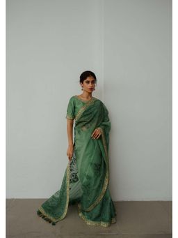 WABI SABI by Anshum-Ritesh - Green Organza Saree With Stitched Blouse with Stitched