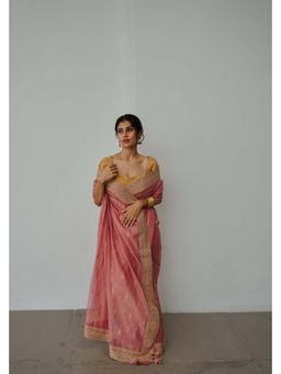 WABI SABI by Anshum-Ritesh - Pink Chanderi Saree With Stitched Blouse with Stitched