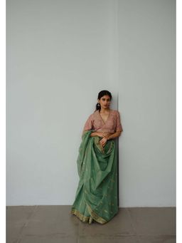 WABI SABI by Anshum-Ritesh - Green Chanderi Saree With Stitched Blouse with Stitched