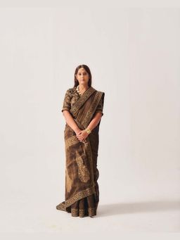 WABI SABI by Anshum-Ritesh - Brown Tissue Saree With Stitched Blouse with Stitched