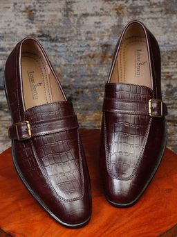 Louis Stitch - Rosewood Italian Leather Handmade Slip Ons Formal Moccasins Loafer for Men