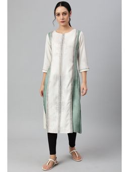 W - Green And White Pleated A-line Kurta