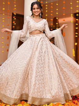 Lavanya The Label - White Jacquard Lehenga and Blouse with Dupatta