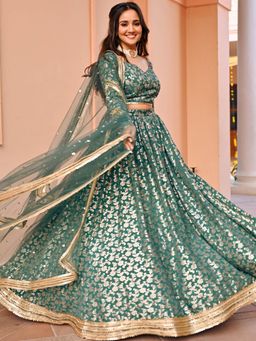 Lavanya The Label - Green Jacquard Lehenga and Blouse with Dupatta