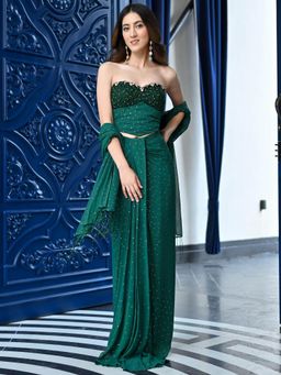 Lavanya The Label - Jugnu Emerald Green Drape Lehenga and Blouse with Dupatta