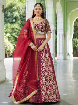Lavanya The Label - Maroon Lehenga and Blouse with Dupatta