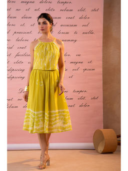 Juniper - Lime Tie-Dye Printed Cotton Top And Skirt