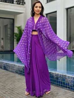 Lavanya The Label - Chamkila Purple Drape Lehenga and Blouse with Cape