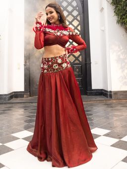 Lavanya The Label - Western Whimsy Maroon Lehenga and Blouse
