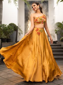 Lavanya The Label - Western Whimsy Golden Lehenga and Bloue