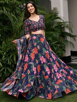 Lavanya The Label - Tropical Radiance Blue Lehenga and Blouse with Dupatta