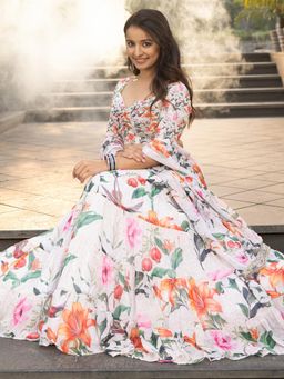 Lavanya The Label - Tropical Radiance White Lehenga and Blouse with Dupatta