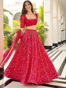 Lavanya The Label - Bhandhej Baagh Pink Lehenga and Blouse with Dupatta