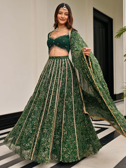 Lavanya The Label - Bhandhej Baagh Green Lehenga and Blouse with Dupatta