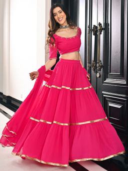 Lavanya The Label - Phoolkari Pink Lehenga and Blouse with Dupatta