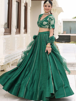 Lavanya The Label - Green Queen Silk Gota Lehenga and Blouse with Dupatta