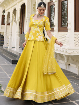 Lavanya The Label - Yellow Queen Silk Gota Lehenga and Blouse with Dupatta
