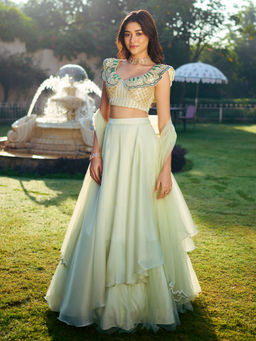 Lavanya The Label - Modern Sage Green Lehenga and Blouse with Dupatta