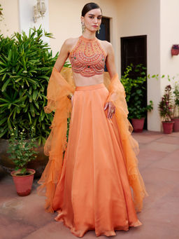 Lavanya The Label - Modern Rust Orange Lehenga and Blouse with Dupatta