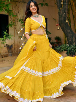 Lavanya The Label - Yellow Mirror Lehenga and Blouse with Dupatta