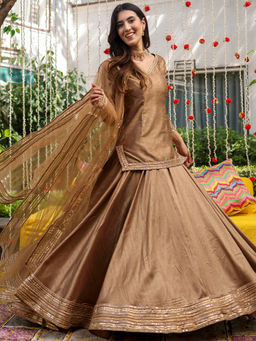 Lavanya The Label - Bronze Short Kurti Lehenga and Blouse with Dupatta