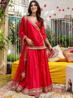 Lavanya The Label - Pink Short Kurti Lehenga and Blouse with Dupatta