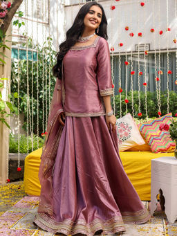 Lavanya The Label - Pink Short Kurti Lehenga and Blouse with Dupatta