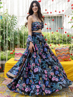 Lavanya The Label - Black Printed Lehenga and Blouse with Dupatta
