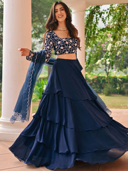 Lavanya The Label - Blue Beads Lehenga and Blouse with Dupatta