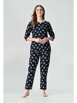 ichaa - Navy Blue Premium Rayon Printed Top with Pajama (Set of 2)