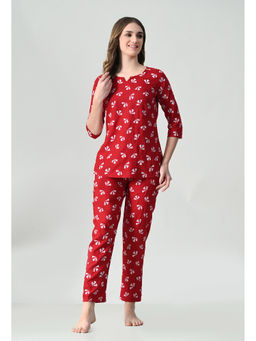 ichaa - Maroon Premium Rayon Printed Top with Pajama (Set of 2)