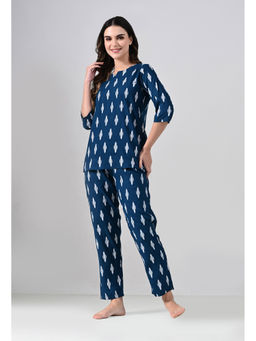 ichaa - Navy Blue Premium Rayon Printed Top with Pajama (Set of 2)