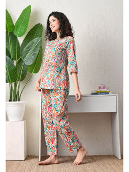 ichaa - White Premium Rayon Printed Top with Pajama (Set of 2)