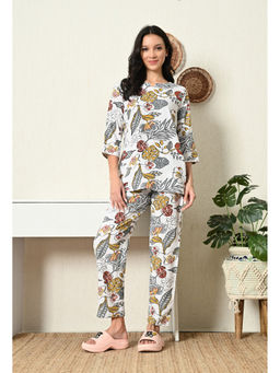 ichaa - White Premium Rayon Printed Top with Pajama (Set of 2)