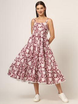 Divena - Burgundy Printed Cotton Fabric Fit and Flare Dress