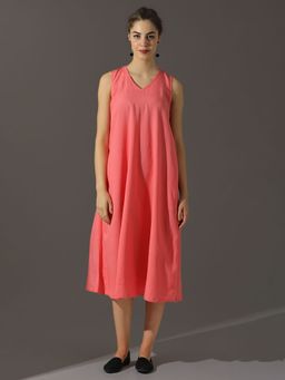 Dora Dori - Relaxed Fit Solid Linen A-Line Dress