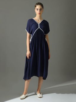 Dora Dori - Relaxed Fit Solid A-Line Lace Inserts Dress