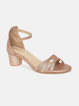 Marc Loire - Women Rose Gold Embellished Casual Heeled Sandals