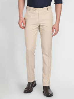 Arrow - Slim Fit Flat Front Beige Trouser