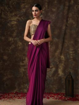 Swtantra - Wine Satin Saree with Bronze Pendants (Free Size)