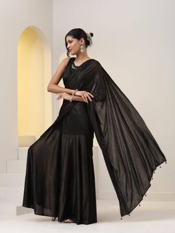 Swtantra - Chic Black Gold Knit Dress Saree