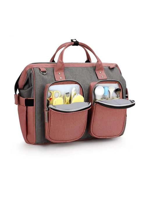Chinmay Kids Waterproof Travel Large Nylon Designer Shoulder Nappy Mommy Bag Diaper Bag (Grey-Pink)