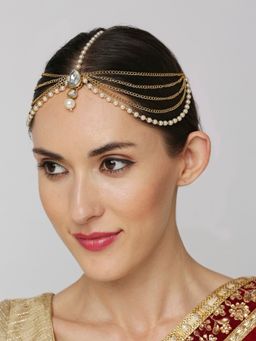 OOMPH - Jewellery Gold Kundan and Pearls Maangtikka Matha Patti